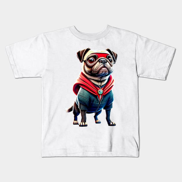 Cute Pug in Mysterious Magician Costume - Adorable Pug Dressed up as a Mystic Kids T-Shirt by fur-niche